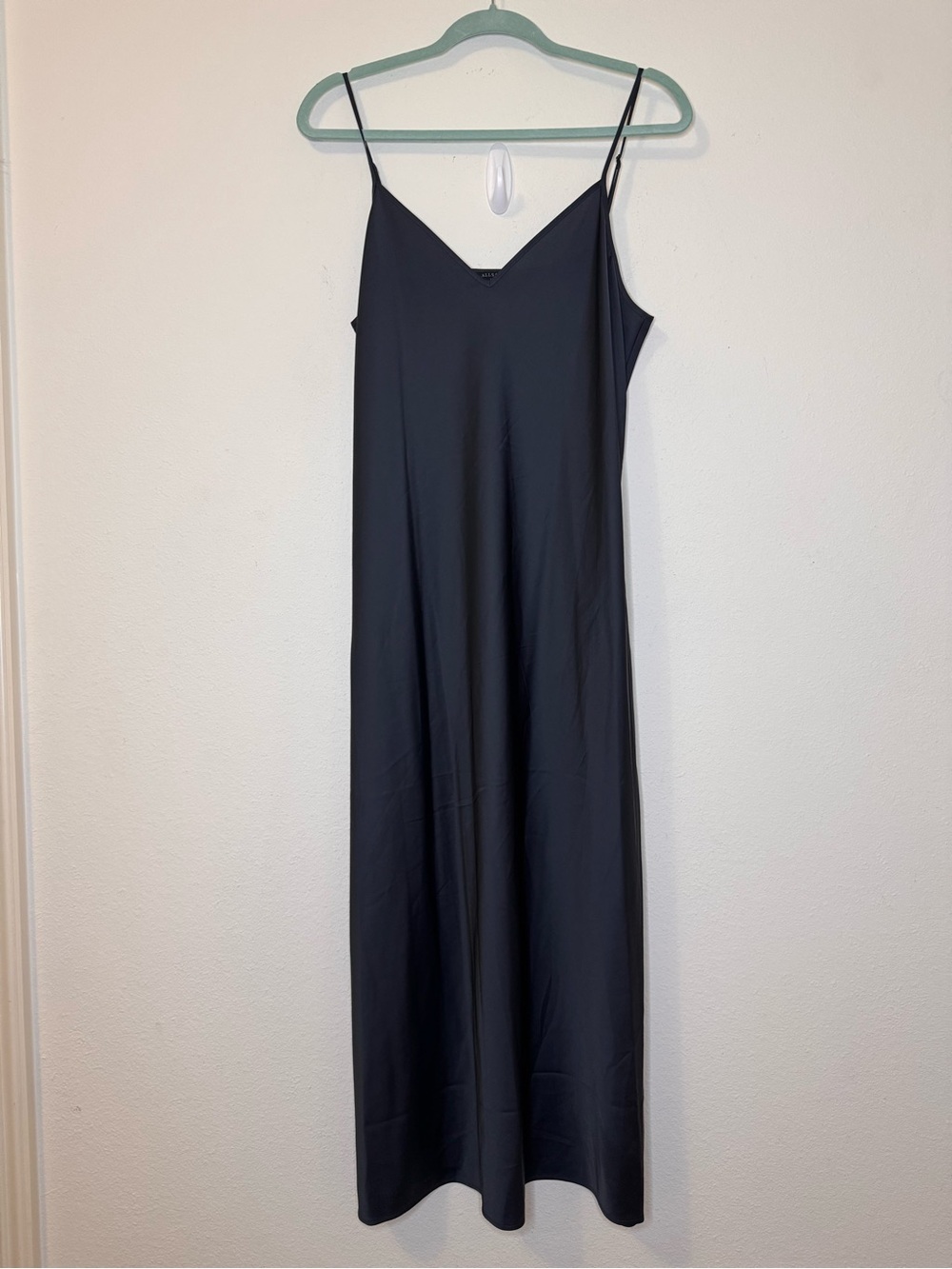 NEW AllSaints Satin Midnight BlueSlip Dress Spaghetti Strap - Picture 1 of 6